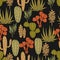 Succulents plant vector seamless pattern. Botanical black and green cactus flora fabric print.