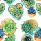 Succulents in pots seamless watercolor pattern