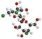 Sucralose artificial sweetener molecule. Used as sugar substitute. Atoms are represented as spheres with conventional color coding