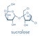 Sucralose artificial sweetener molecule. Used as sugar substitute. Skeletal formula.