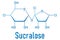 Sucralose artificial sweetener molecule. Used as sugar substitute. Skeletal formula.