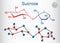 Sucrose sugar molecule. Structural chemical formula and molecule model. Sheet of paper in a cage