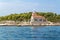 The Sucuraj Lighthouse. It is located on the easternmost point of the island of Hvar in Croatia. View of lighthouse from yacht.