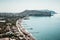 Sudak Bay on Black sea. Beautiful seascape. Blue water lagoon on a bright sunny day