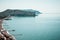 Sudak Bay on Black sea. Beautiful seascape. Blue water lagoon on a bright sunny day