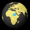 Sudan on dark globe with yellow world map.