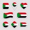 Sudan flag stickers set. Sudanese national symbols badges. Isolated geometric icons. Vector official flags collection. Sport pages