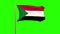 Sudan flag waving in the wind. Green screen, alpha