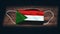 Sudan National Flag at medical, surgical, protection mask on black wooden background. Coronavirus Covidâ€“19, Prevent infection,