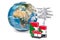 Sudan travel concept. Suitcases with Sudanese flag, signpost and