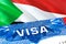 Sudan Visa. Travel to Sudan focusing on word VISA, 3D rendering. Sudan immigrate concept with visa in passport. Sudan tourism