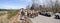 SUDBURY, ONTARIO, CANADA - MAY 21 2009: Group of workers and geologists in hardhats and high-visibility vests standing