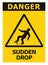 Sudden Drop Danger Warning Text Sign Icon Label, Black Triangle Over Yellow, Isolated Triangular Falling Injury Hazard Risk