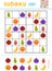 Sudoku for children, education game. Set of fruits with funny faces