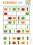 Sudoku for children, education game. Set of vegetables