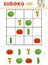 Sudoku for children, education game. Set of vegetables with funny faces