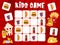 Sudoku kids game, cartoon takeaway fast food
