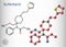 Sufentanil molecule. It is opioid analgesic, anesthetic agent, used to treat severe, acute pain. Structural chemical formula,