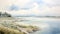 Suffolk Coast Views: Watercolor Painting Of A Beach Near Water