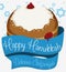 Sufganiyah with Blue Ribbons around it and Stars for Hanukkah, Vector Illustration