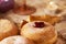 Sufganiyot, Jewish donuts filled with strawberry jelly