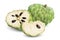 Sugar apple or custard apple half isolated on white background with clipping path and full depth of field. Exotic