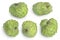 Sugar apple or custard apple isolated on white background with clipping path . Exotic annona or cherimoya fruit. Set or