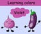 Sugar beets and eggplant. Learn colors. Purple. Vegetables. Cute character with hands and face. Card for teaching children