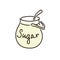 Sugar bowl with spoon on white background