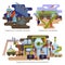 Sugar cane manufacturing. Process and production stages. Icon set