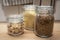 sugar, cereals, pasta in glassware for home storage in the kitchen