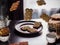 sugar cookies on a clay dish on a window background, flying cookies