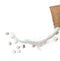 Sugar Cube in sack bag flying explosion, white crystal sugar fall abstract fly. Pure refined sugar cubes bag splash in air, food