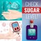 Sugar glucose meter banner set, cartoon style