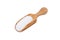 Sugar isolated, xylitol in a wooden scoop on white