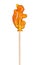 Sugar lollipop made in the shape of squirrel on a wooden stick