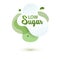 Sugar low badge. Green amoeba design of sticker for diet menu, poster, flyer, food packaging.