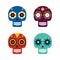Sugar mexican skulls for Dia De Los Muertos holiday party. Traditional mexican Halloween design for Day of the dead