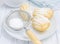 Sugar powdered madeleines on the white plate