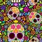 Sugar Skull Floral Naif Art Mexican Calaveras Vector Seamless Pattern Design