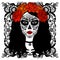 Sugar Skull Girl. Day Of Dead, Traditional Mexican Halloween, Dia De Los Muertos. Woman with makeup sugar skull with roses flowers