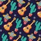 sugar skull guitar and cactus celebration viva mexico background