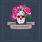 Sugar skull with pink roses template.