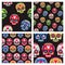 Sugar skulls on black seamless patterns