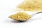 Sugar in spoon, Sugar brown heap from sugarcane on spoon stainless steel and background granulated sugar yellow