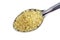 Sugar in spoon, Sugar from sugar cane granulated sugar yellow on stainless spoon concept of one tablespoon full on white