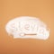 Sugar substitute in wooden scoop on beige background. Scattered stevia sweetener with an inscription Stevia. Stevioside powder or