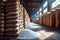 Sugar warehouse bags of sugar in a large food storage
