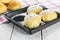 Sugared Czech Traditional Wedding Curds Cakes on a Black Tray, o