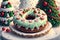 An sugary sugar donut and Christmas tree by AI Generated